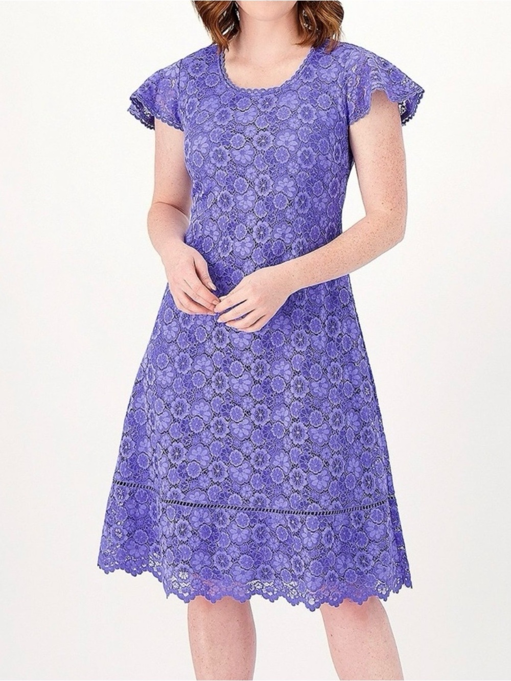 Isaac Mizrahi Blue Floral Lace Cap-Sleeve Dress